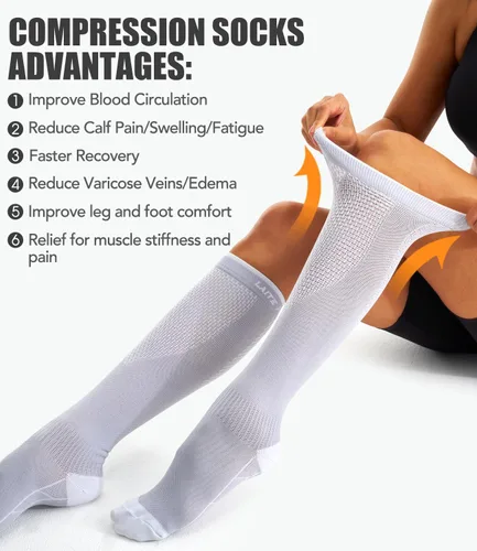 Vista 83 de Paquete de 3 pares de calcetines de compresión médica para mejorar la circulación de mujeres y hombres, para correr, hacer deporte y amamantar