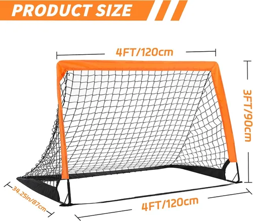 Vista 2 de Paquete de 2 porterías de fútbol de 4 x 3 pies para patio trasero, red plegable desplegable para interiores o exteriores, mini porterías de fútbol