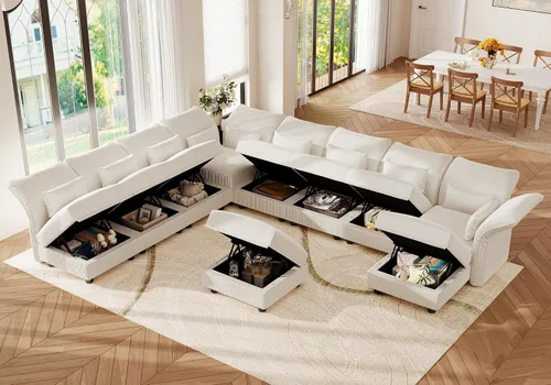 Vista 3 de LLappuil Sofá modular de 10 plazas con almacenamiento, sofás modulares grandes en forma de U para sala de estar con respaldos de brazos ajustables