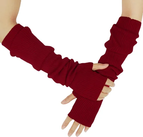 Vista 66 de Guantes cálidos de cachemira de brazo largo para mujer, guantes de invierno acogedores sin dedos, calentadores de brazos suaves, gran regalo