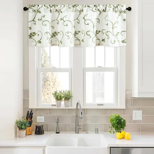 Vista 37 de VOGOL Cortinas de Nivel para Cocina para Ventana, Flores Azules y Enredaderas Bordadas Cortina de 24 Pulgadas de Largo, Cortinas Cortas Tratamiento