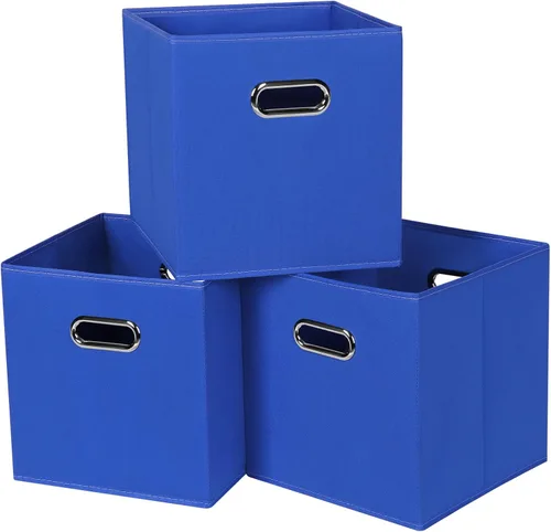 Vista 9 de Contenedores de almacenamiento de tela negra, 13 x 13 x 13 pulgadas, cajas de almacenamiento plegables con doble asa, caja organizadora de tela
