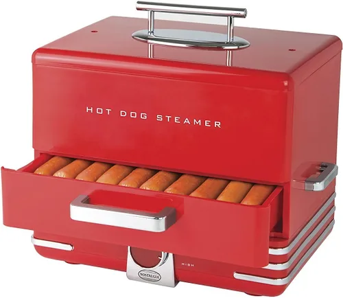 Vista 14 de Nostalgia vaporera extra grande estilo comedor, capacidad para 20 perros calientes y 6 panes, perfecta para salchichas de desayuno, bratwursts