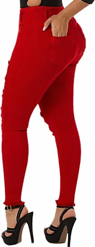 Vista 4 de Flamingals Pantalones de mezclilla con botones y cintura alta para mujer