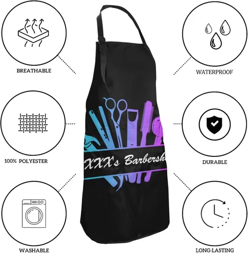 Vista 4 de Delantal de peluquería personalizado para hombres y mujeres, delantal de peluquería personalizado con bolsillos, delantal personalizado para salón
