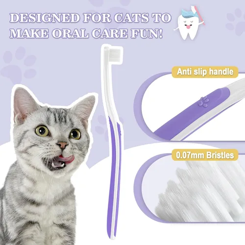 Vista 2 de Kit de cepillo de dientes para gatos, cepillos suaves y rastreador de cuidado dental Cuidado suave del gato. Cepillado para principiantes. Dientes