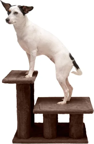 Vista 5 de Furhaven Steady Paws - Escaleras para mascotas de varios pasos para camas altas y sofás, color marrón, 3 escalones