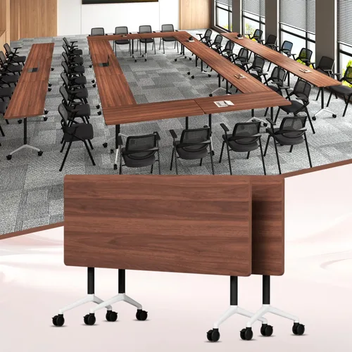 Vista 16 de 2Pack Folding Conference Table, 47.2in Modular Training Table with Wheels Grey