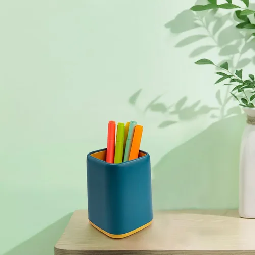 Vista 5 de ZUFECY Soporte para bolígrafos de escritorio, organizador de escritorio, estuche de almacenamiento de papelería con diseño escandinavo para la Azul