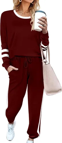 Vista 99 de Aloodor conjunto deportivo de 2 piezas para mujer, con sudadera con cuello redondo, sin botones
