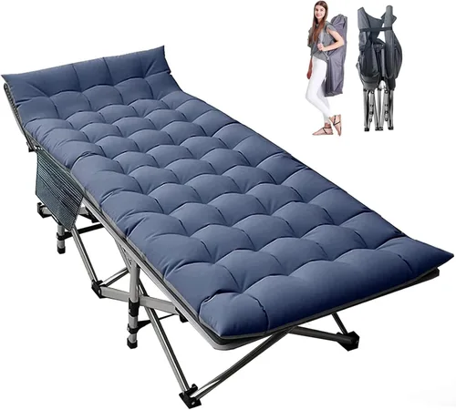 Vista 22 de LILYPELLE Catre de Camping Plegable, Catres de Dormir Extra Anchos de Servicio Pesado con Bolsa de Transporte, Catres de Campamento de Viaje Azul