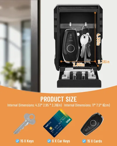 Vista 3 de BKNOOU Caja grande de bloqueo de llave para montaje en pared exterior para llaves al aire libre, impermeable, combinación de 4 dígitos, caja