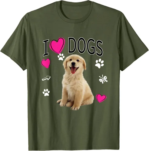 Vista 82 de Camiseta I Love Dogs - Camiseta Golden Labrador retriever, Azul Negro