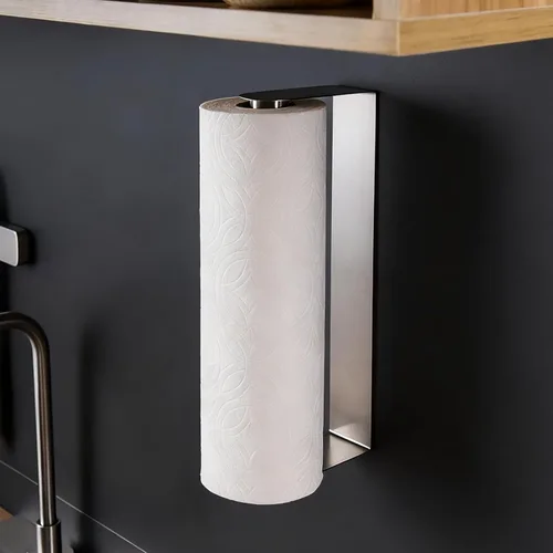 Vista 9 de YIGII Toallero de papel para garaje con estante, soporte para rollo de toallas de papel 2 en 1 montado en la pared, estante adhesivo de acero