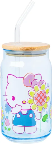Vista 31 de Silver Buffalo Sanrio - Vaso de vidrio con tapa de bambú y sorbete de vidrio de fotos de Badtz-Maru, 16 onzas