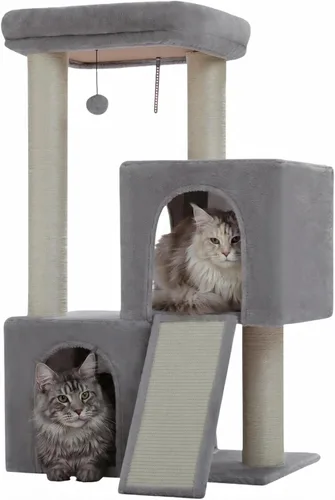 Vista 9 de PAWZ Road Árbol para gatos, torre para gatos de 30 pulgadas con condominios dobles para gatos de interior, casa de felpa para gatos con percha