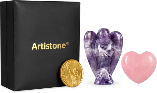 Vista 8 de Artistone Juego de piedras curativas de corazón de ángel guardián de amatista, piedras preciosas talladas a mano, piedras preciosas de cuarzo