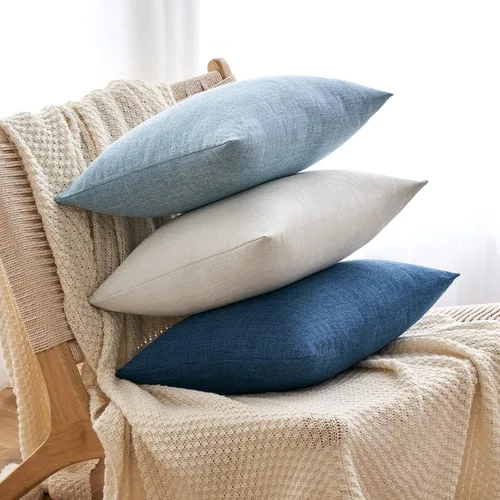 Vista 5 de MIULEE - Paquete de 2 fundas de almohada decorativas de lino de arpillera costera, estilo granja, para sofá, coche, sillón, dormitorio, sala de Azul