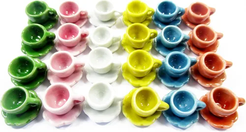 Vista 2 de Casa de muñecas en miniatura de cerámica 6/12 café taza de té platillo vieira plato #S 1284