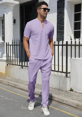 Vista 82 de FZNHQL Conjunto deportivo de moda para hombre, 2 piezas, casual, atlético, para correr, manga corta/larga, conjunto para hombre