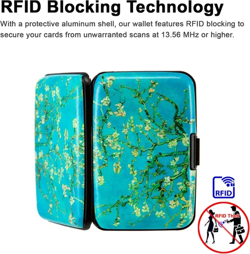 Vista 3 de Soporte para tarjetas de crédito, cartera de metal para tarjetas de bloqueo RFID, mini funda rígida de aluminio delgada para tarjetas de negocios