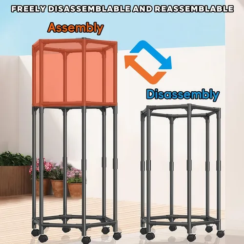 Vista 6 de Perchero hexagonal con ruedas para colgar ropa, armario portátil con ruedas, estante independiente para dormitorio, lavandería, balcón (2 capas)