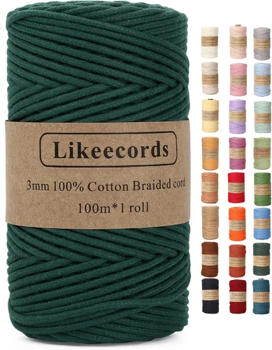 Vista 80 de Cordón de algodón trenzado de 0.11 pulgadas x 109 yardas, cuerda de algodón para macramé natural, estilo bohemio, para colgar plantas hechas a mano