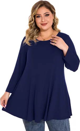 Vista 3 de BELAROI - Camiseta cómoda de manga 34 para mujer, talla grande, ajuste suelto