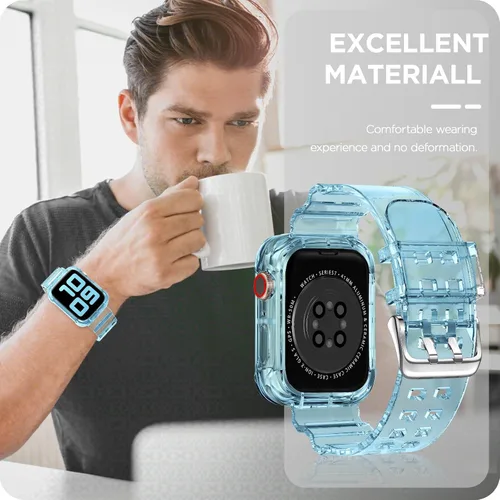Vista 242 de DABAOZA - Correa transparente compatible con Apple Watch con estuche protector, correa deportiva de TPU con brillo para mujeres y hombres