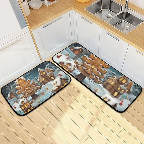 Vista 2 de Christmas Tree Kitchen Mat Set of 2, Non-Slip Kitchen Rug for Floor, Waterproof Sink Carpet for Home, Office, Laundry 20848428