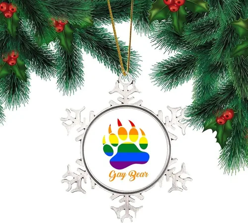 Vista 13 de Pansexual Bisexual LGBTQ Adorno de Navidad, adorno de metal con forma de copo de nieve Be Kind Kindness para árbol de Navidad, orgullo gay, LGBT