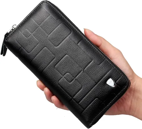 Vista 6 de KPYWZER Bolso de mano de cuero para hombre, cartera para muñeca, bolsa de muñeca