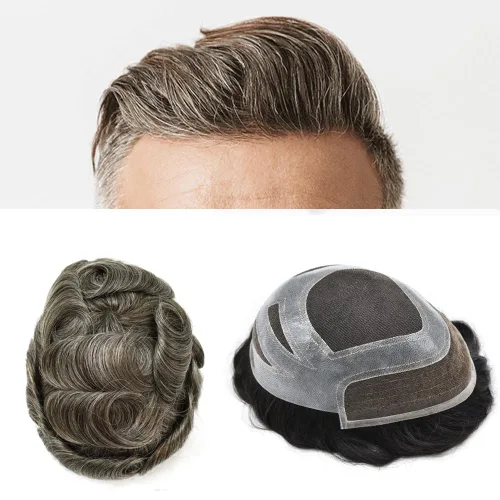Vista 26 de Toupee For Men Hair Piece Real Human Hair Mens Hair System Fine Mono Mens Toupee Hair System For Men Hairpieces French Lace Natural Hairline8x10