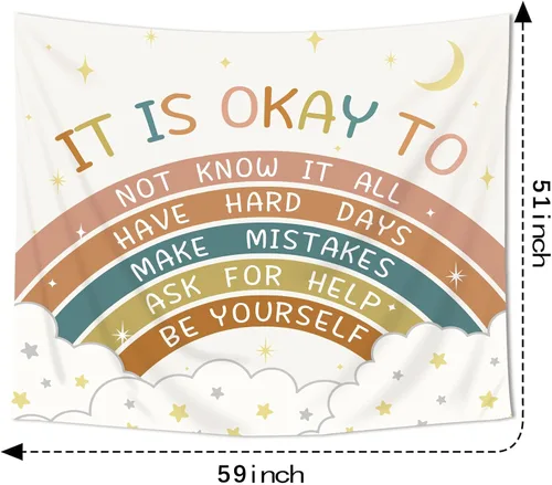 Vista 5 de Imirell Tapiz bohemio con citas positivas de arco iris, 59 pulgadas de ancho x 51 pulgadas de alto, palabras motivacionales inspiradoras para niños