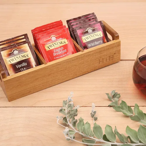 Vista 3 de HTB Bolsa de té de madera de acacia para almacenamiento y cepillo para fregar platos de teca