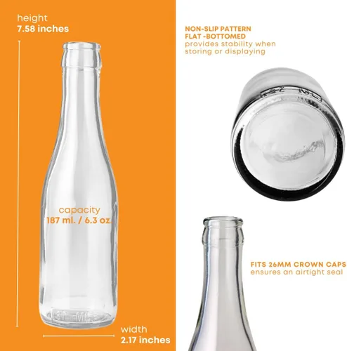 Vista 3 de Botellas transparentes de champaña de 6.3 oz, 24 unidades por caja.