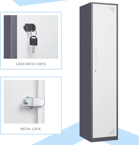Vista 5 de MIIIKO Armario de metal para empleados, armario de gimnasio con llaves, armario de almacenamiento de metal con 1 puerta para escuela, dormitorio