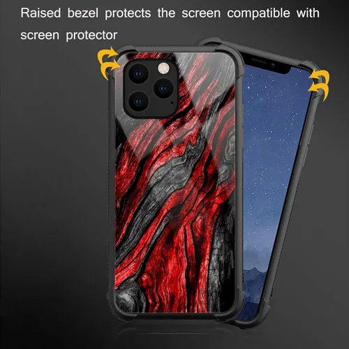 Vista 3 de CARLOCA Funda compatible con iPhone 13 Pro Max, diseño gráfico de identidad de grano de madera negra y roja, a prueba de golpes, antiarañazos