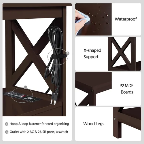 Vista 8 de Yaheetech Mesa consola con toma de corriente, mesa de sofá estrecha de 3 niveles con estantes de almacenamiento, mesa auxiliar de entrada de madera