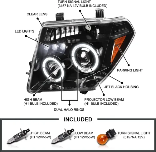 Vista 3 de SPEC-D TUNING Faros Delanteros Proyectores LED con Halo Negro Azabache Compatibles con Nissan Pathfinder 2005-2007, Nissan Frontier 2005-2008, Par