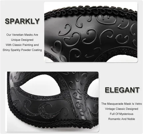 Vista 3 de Máscara veneciana para hombres y parejas, máscara veneciana para Halloween, Mardi Gras, fiesta, baile de graduación