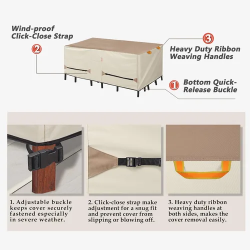 Vista 4 de Porch Shield Funda para muebles de patio, funda rectangular de 108 x 70 pulgadas con funda para silla de exterior, 34 pulgadas de ancho x 37