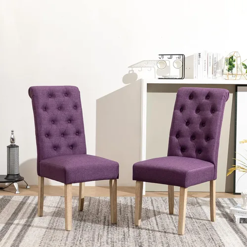 Vista 11 de Juego de 2 sillas de comedor Parsons con respaldo alto y patas de madera de goma maciza, color azul