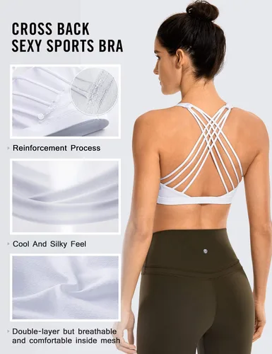 Vista 5 de CRZ YOGA - Sujetadores deportivos con tirantes delgados para mujer, brasier de yoga con relleno, sin varillas, espalda cruzada sexy, lindo