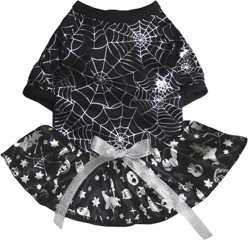 Vista 7 de Petitebella Vestido para perro cachorro con tema de Halloween (huesos/blanco, XS)