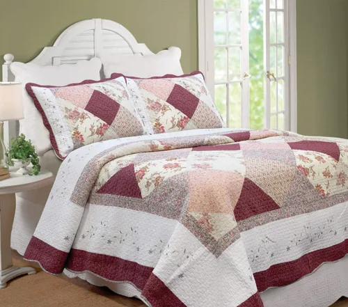 Vista 16 de Cozy Line Home Fashions - Juego de ropa de cama reversible de 100% algodón con diseño de patchwork real, estilo cottage francés, floral, colcha