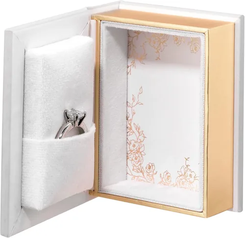 Vista 4 de Lillian Rose Caja de libros para anillos de boda, tamaño único, color blanco