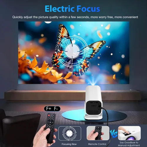 Vista 4 de Mini proyector para iPhone, proyector pequeño de 1080P (Bluetooth 5.3 y altavoz integrados), compatible con 4K, giratorio de 210°, proyector