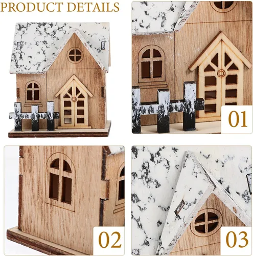 Vista 3 de Uonlytech 2 casas de Navidad iluminadas de madera, casa de Navidad de madera, iluminada por LED, edificios coleccionables para Navidad, invierno