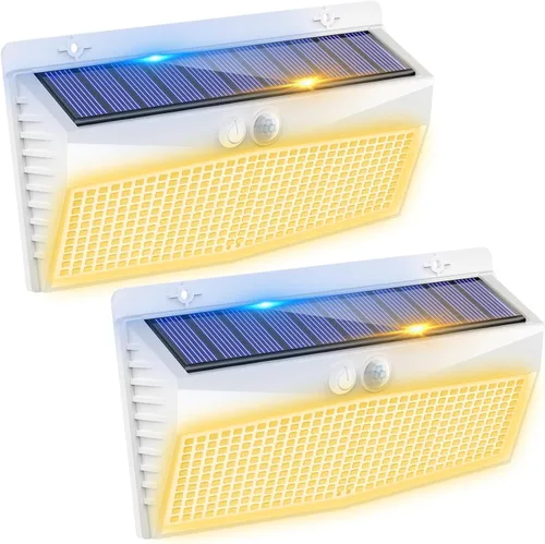 Vista 12 de 368 luces LED solares para exteriores con sensor de movimiento, valla solar con 3 modos de iluminación, seguridad alimentada, impermeable